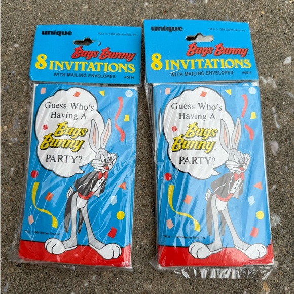 Looney Tunes Party Invitations Bugs Bunny Lot Of 2 Vintage 80s Warner Bros 1989 - Picture 1 of 7
